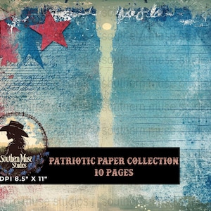 Patriotic Digital Paper, Western Digital Paper, Scrapbook Paper, Grunge Paper, 4th of July Paper, Cowgirl Design, Printable Paper