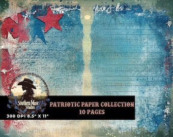 Patriotic Digital Paper, Western Digital Paper, Scrapbook Paper, Grunge Paper, 4th of July Paper, Cowgirl Design, Printable Paper