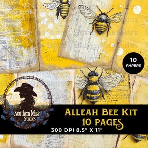 Può includere: Un collage di carte in stile vintage nei toni del giallo e del crema, con illustrazioni di api. Le carte presentano texture invecchiate e dettagli manoscritti. Il kit include 10 pagine, ciascuna di 21,6 x 27,9 cm.