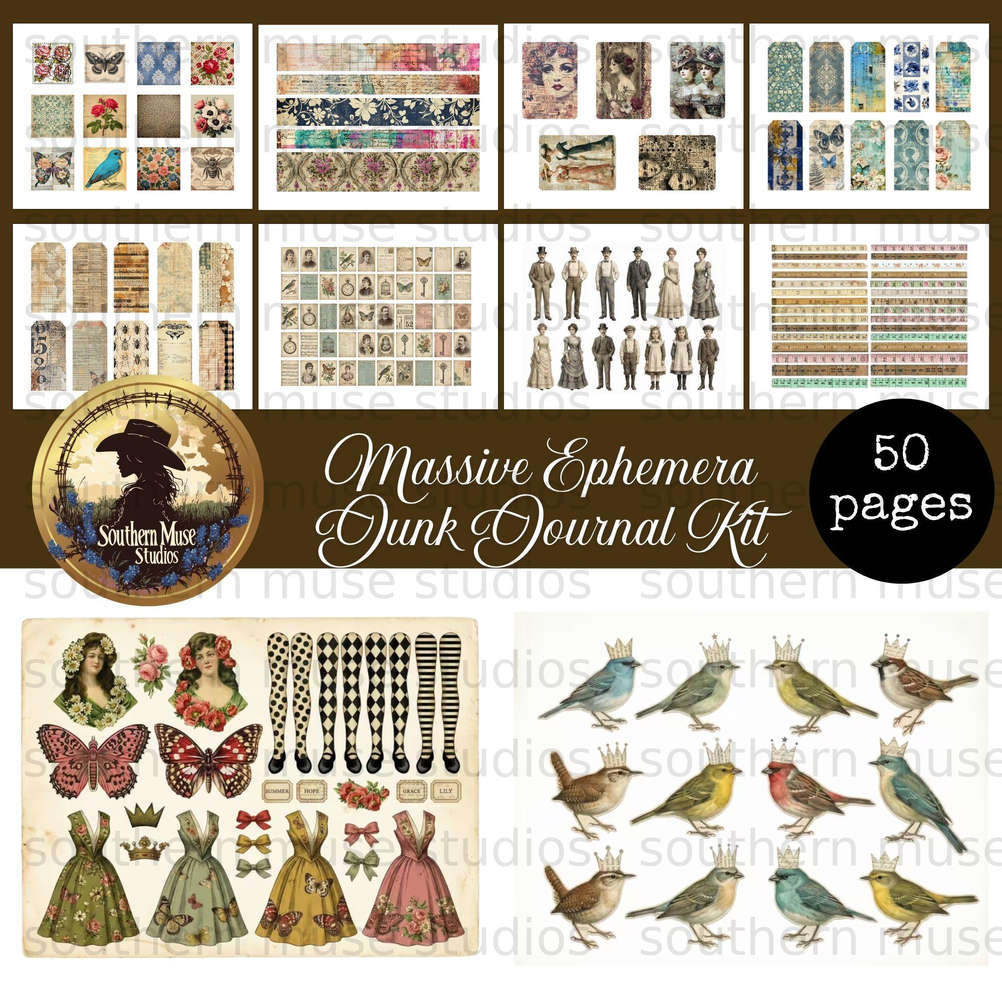 Massive Ephemera Junk Journal Kit, 50 Page Digital Download, Scrapbook ...
