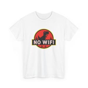 Maglietta unisex "No Wifi Dino Jurassic Parody" - Divertente maglietta con meme di dinosauri su internet - Maglietta grafica ispirata al logo del film Jurassic Retro immagine 2