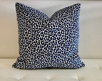 Schumacher Madeleine Velvet in Midnight Navy Designer Pillow Cover - Double Sided,  Velvet Leopard Pillow Cover