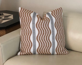 Schumacher Sina Stripe in Brown (on Both Sides) Designer Pillow Cover, 20x20