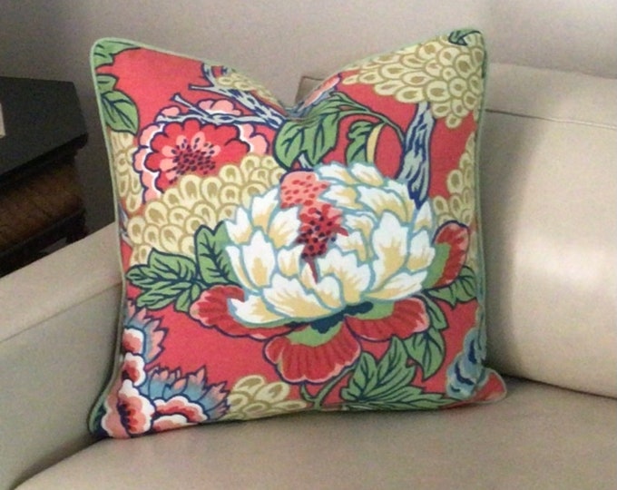 Thibaut Honshu in Coral and Green Designer Pillow Cover With Etsy