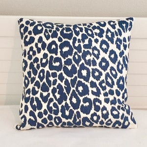 Schumacher Iconic Leopard in Ink (very dark navy)  Designer Pillow Cover with or without Piping , DOUBLE SIDED - Square, Lumbar, Euro Sizes