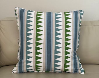 Thibaut Lomita Stripe in Green and Blue (on Both Sides) Designer Pillow Cover with or without Piping- Square, Lumbar and Euro Sizes