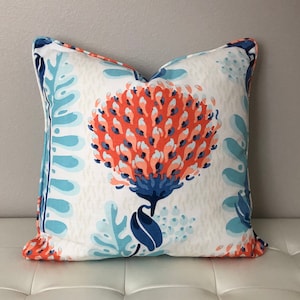 Thibaut Tiverton in Coral Designer Pillow Cover with or without Piping, Double Sided, Same Design on Both Sides