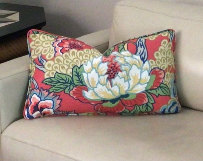 Thibaut Honshu in Coral and Green Designer Pillow With Piping Etsy