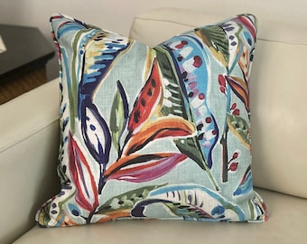 Enrique Tropical Leaves Designer Pillow Cover: Double Sided with Choice of Piping