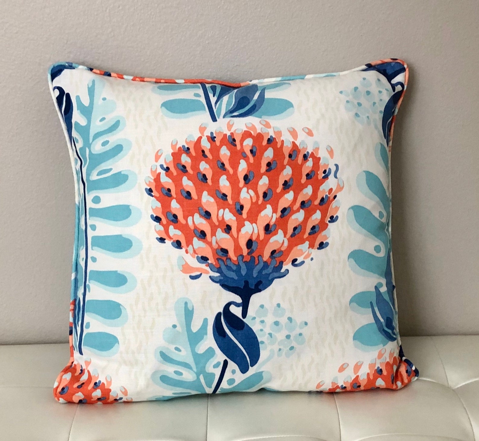 Thibaut Tiverton in Coral Designer Pillow Cover With or Etsy
