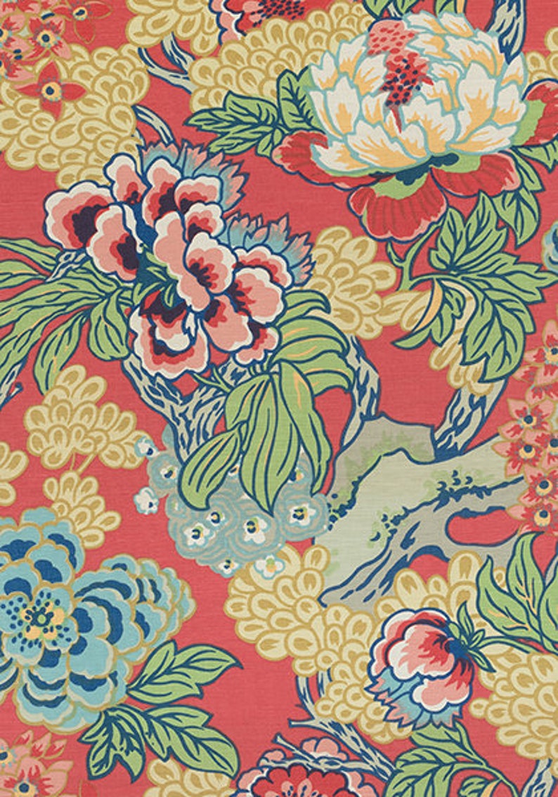 Euro Double Sided Square Thibaut Honshu in Coral and Green Designer Pillow Cover with or without Piping Shams and Lumbar Sizes