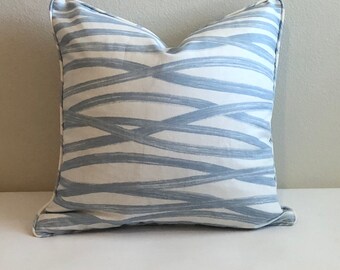 Schumacher Brushstrokes in Sky Light Blue (Double Sided) Designer Pillow Cover with or without Self Welt - Square, Lumbar and Euro Sizes