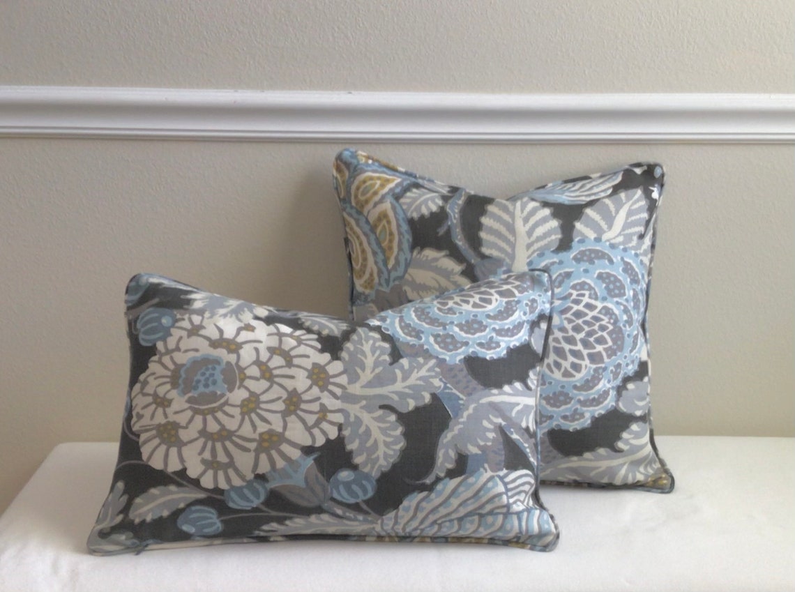 Thibaut Mitford in Grey Designer Pillow Cover with Piping Etsy