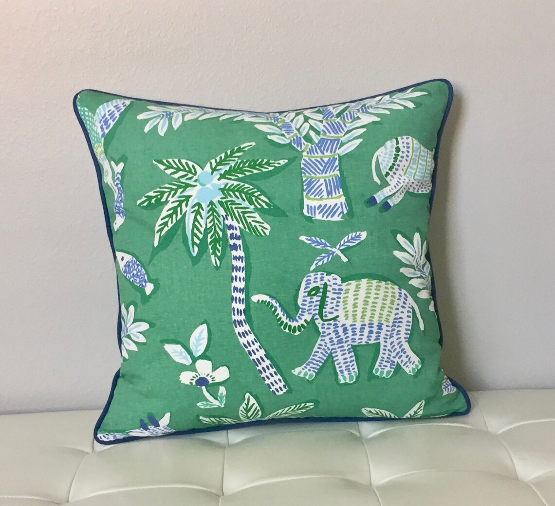 Thibaut Goa in Green With Elephant and Donkey Designer Pillow Etsy