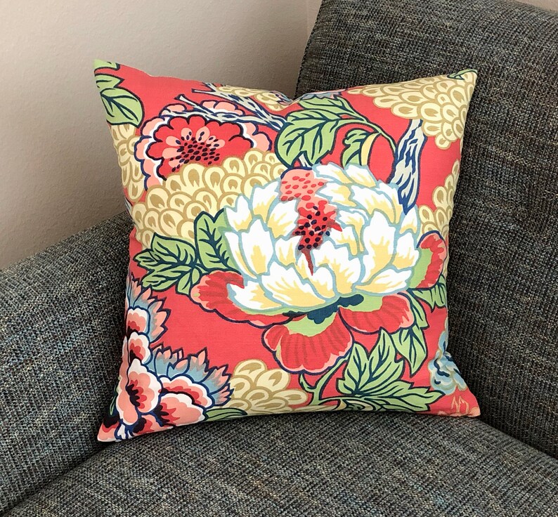 Thibaut Honshu in Coral and Green Designer Pillow Cover With Etsy