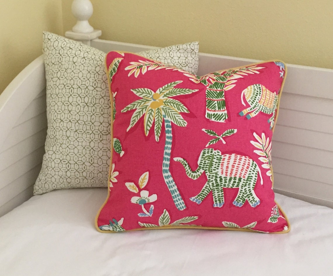 Thibaut Goa in Pink With Elephant Designer Pillow Cover With Etsy