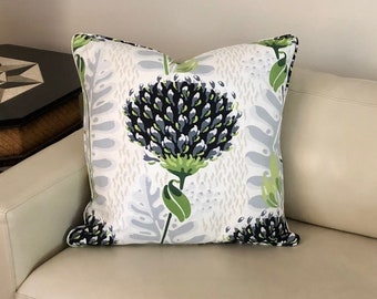 Thibaut Tiverton in Black  Designer Pillow Cover with or without Piping, Double Sided with Same Design Centered on Both Sides