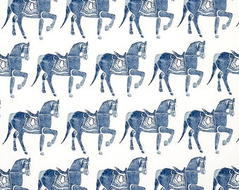 Schumacher Marwari Horses in Navy (on Both Sides) Designer Pillow Cover with or without Piping - Square, Lumbar and Euro Sizes