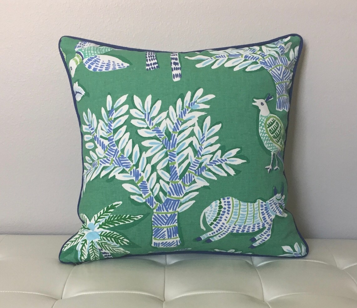 Thibaut Goa in Green With Elephant and Donkey Designer Pillow Etsy