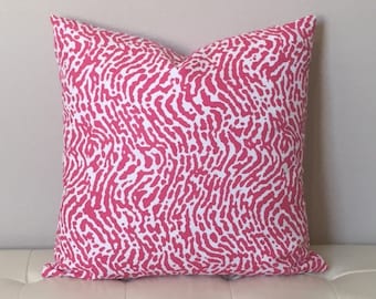 Thibaut St Croix in Pink and White (on Both Sides) Designer Pillow Cover with or without Piping- Square, Lumbar and Euro Pillow Cover Sizes