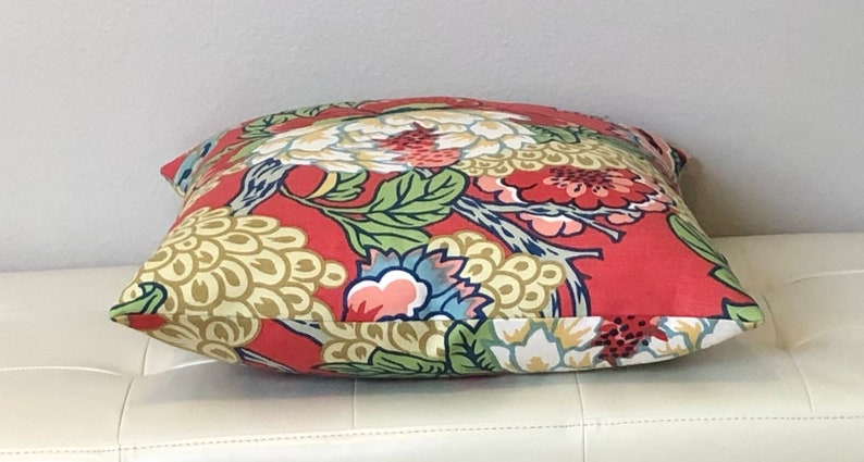 Euro Double Sided Square Thibaut Honshu in Coral and Green Designer Pillow Cover with or without Piping Shams and Lumbar Sizes