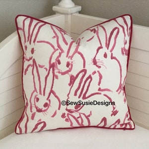 Hunt Slonem Bunny Print Pillow Cover – Pink Linen, Designer Accent