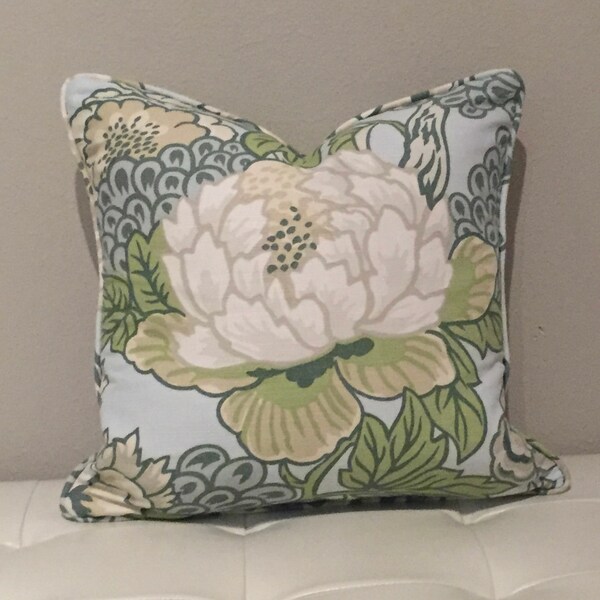 Thibaut Honshu in Robin’s Egg Blue Designer Pillow Cover with or without Piping, Double Sided - Square, Euro, Shams and Lumbar Sizes