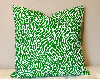 Thibaut St Croix in Emerald Green (on Both Sides) Designer Pillow Cover with or without Piping- Square, Lumbar and Euro Pillow Cover Sizes