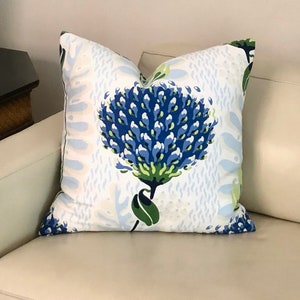 Thibaut Tiverton in Blue and Green Designer Pillow Cover with or without Piping, Double Sided, Same Design on Both Sides