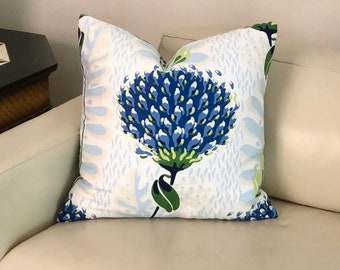 Thibaut Tiverton in Blue and Green Designer Pillow Cover with or without Piping, Double Sided or Single Sided,  Same Design on Both Sides