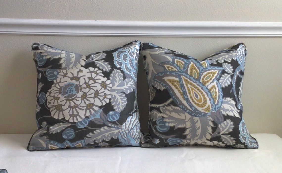 Thibaut Mitford in Grey Designer Pillow Cover with Piping Etsy