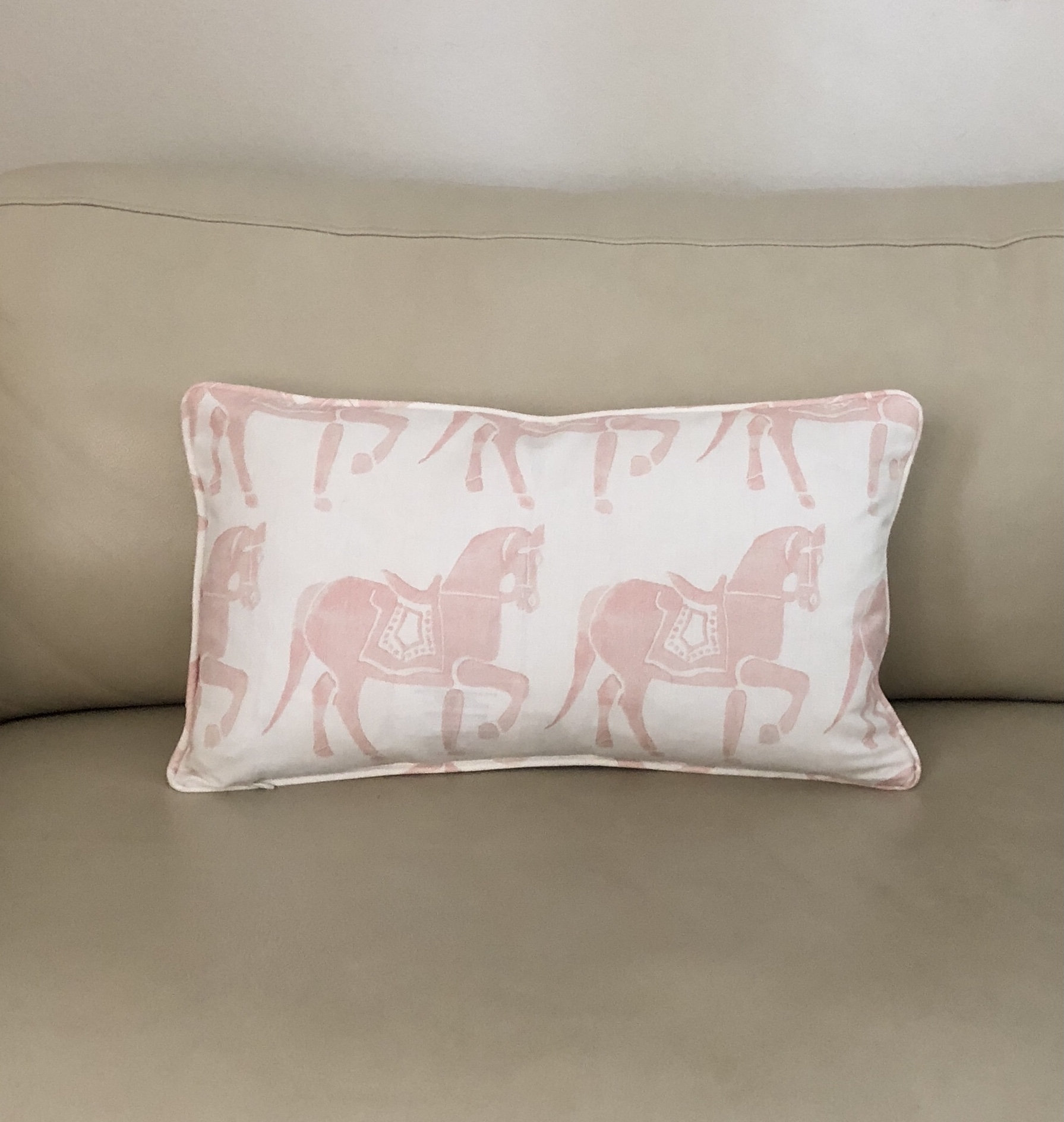 Schumacher Marwari Horses in Pink (on Both Sides) Designer Pillow Cover with or witout Piping - Square, Lumbar and Euro Sizes