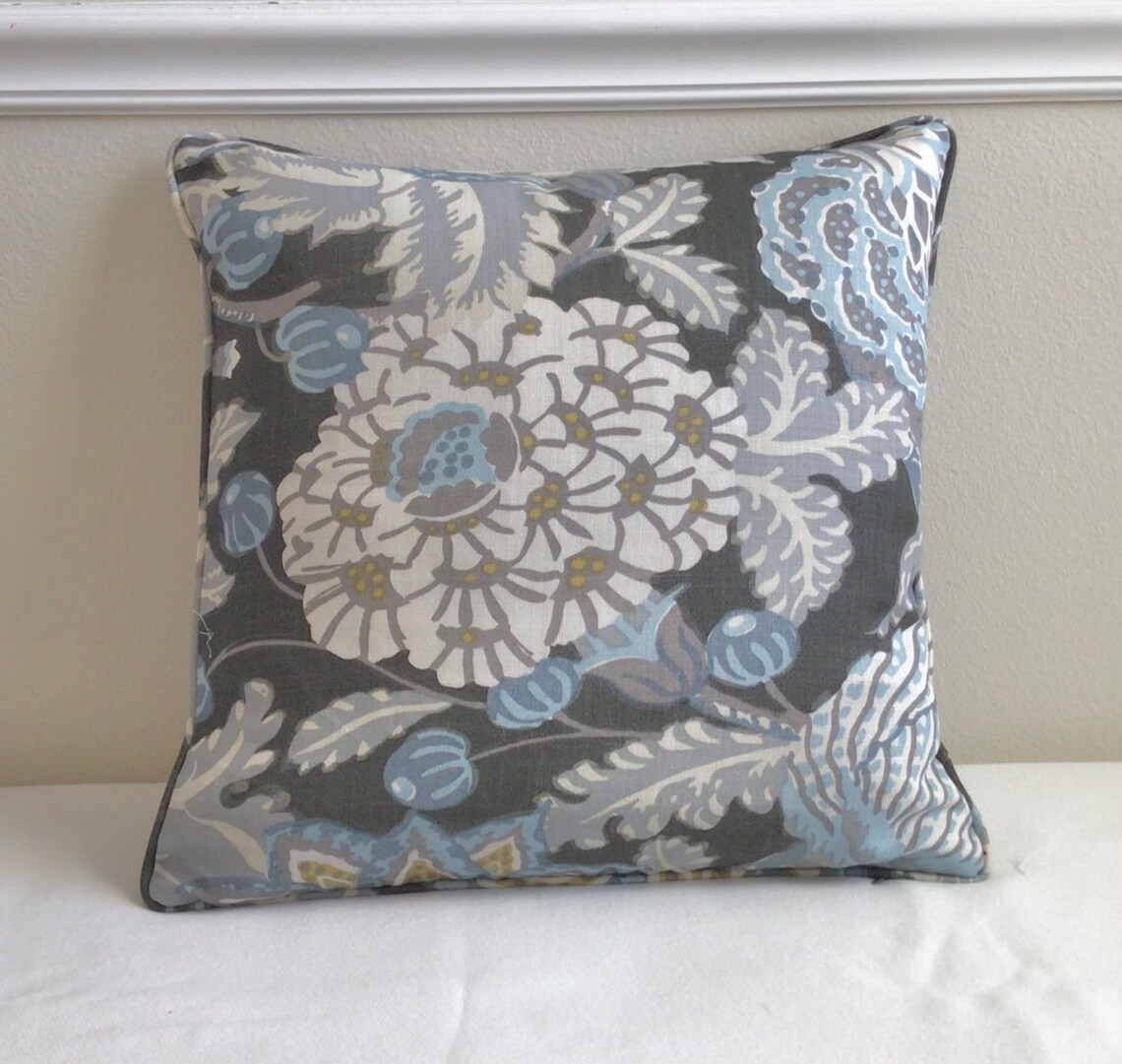 Thibaut Mitford in Grey Designer Pillow Cover with Piping Etsy
