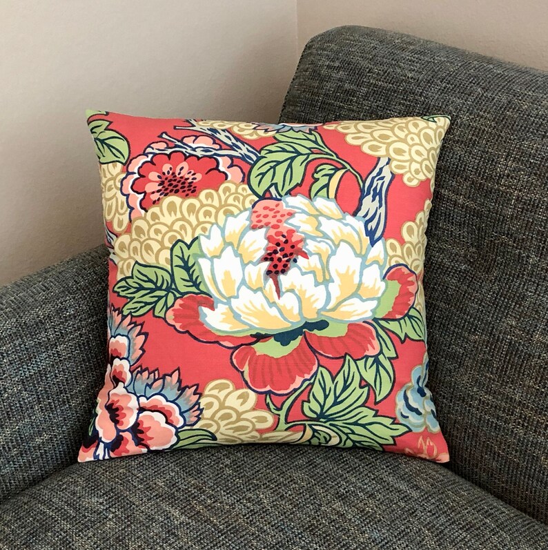 Thibaut Honshu in Coral and Green Designer Pillow Cover With Etsy