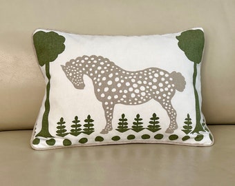 Schumacher Polka Dot Pony in Olive Designer Pillow Cover with or without Tan Piping, Lumbar Pillow Cover