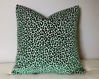 Schumacher Madeleine Velvet in Emerald Green Designer Pillow Cover - Double Sided,  Velvet Leopard Pillow Cover
