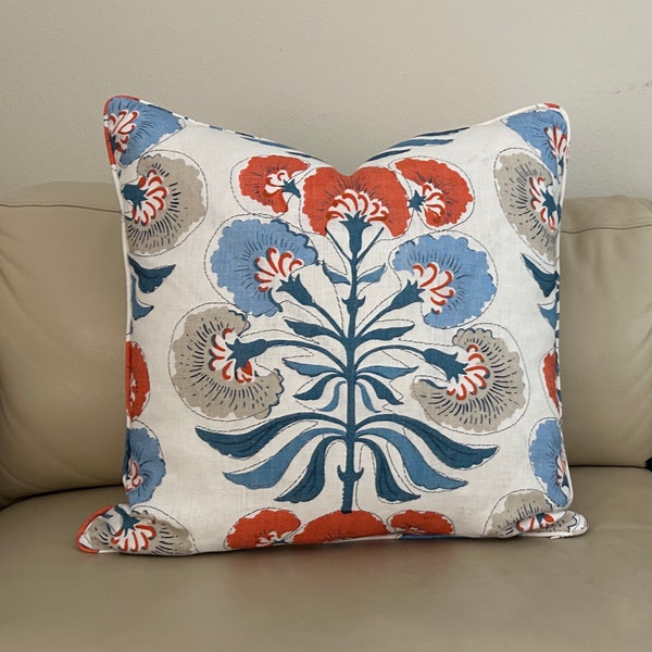 Thibaut Tybee Tree in French Blue and Coral Designer Pillow Cover with or without Piping, Double Sided - Square, Euro, and Lumbar Sizes