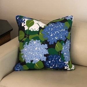 Schumacher Hydrangea (on Both Sides) Designer Pillow Cover with or without Piping, Choice of Piping Colors