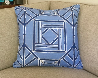 Thibaut Blue and Navy Shoji Panel Designer Pillow Cover with or without Piping, Double Sided,  Bamboo Design