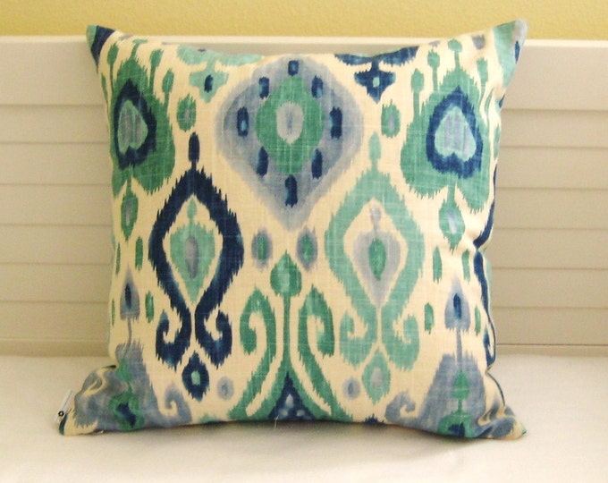 Django Ikat Design in Aqua and Blue Designer Pillow Cover Etsy