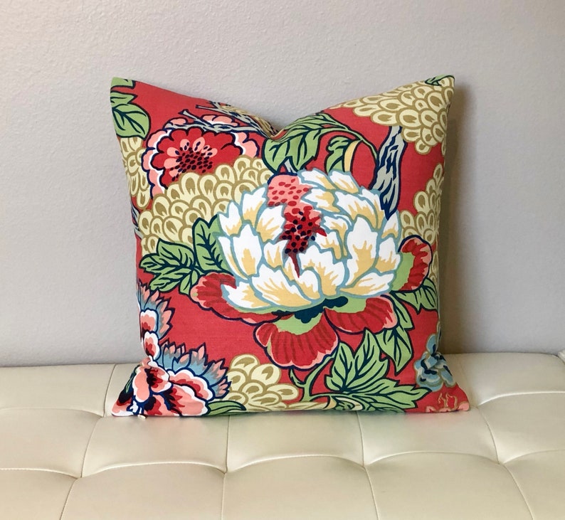 Thibaut Honshu in Coral and Green Designer Pillow Cover With Etsy