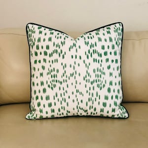Brunschwig and Fils Les Touches - Green  Animal Print Designer Pillow Cover Double Sided with or without Piping- Square, Lumbar, and Euro