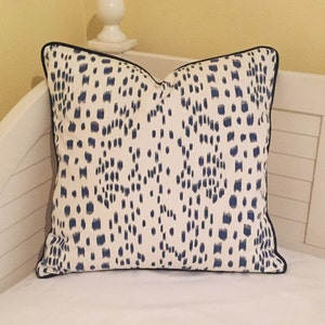 Brunschwig and Fils Les Touches -  Blue Animal Print Designer Pillow Cover with or without Piping, Double Sided- Square, Lumbar, Euro Sizes