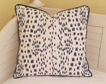Brunschwig and Fils Les Touches -  Blue Animal Print Designer Pillow Cover with or without Piping, Double Sided- Square, Lumbar, Euro Sizes