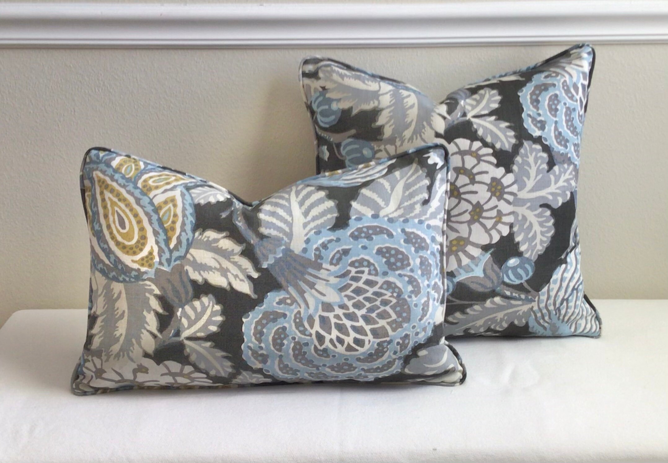 Thibaut Mitford in Grey Designer Pillow Cover with Piping Etsy
