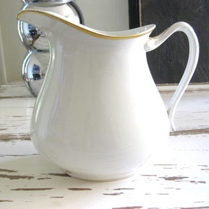 Antique Johnson Brothers Ironstone White and Gold Pitcher