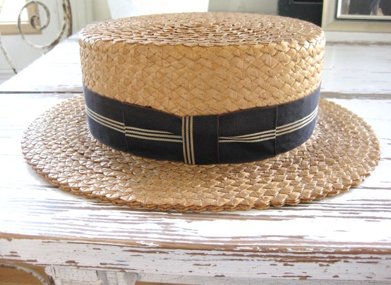 Antique Vintage Straw Boater Hat