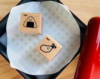 Kawaii mini rubber stamp | Kodomo no kao | Wood rubber stamp | Ebi tempura | Onigiri