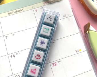 Kodomo no Kao Pocchitto 6 Self-Inking Stamp Set | Stamp Pick! Patterns | Mini Planner & Journal Stamps