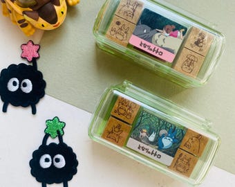 Studio Ghibli My Neighbor Totoro Wooden Stamp Set | Cute Totoro Mini Stamps with Ink Pad | Planner, Journal & Craft Stamps (4 or 9 pcs)